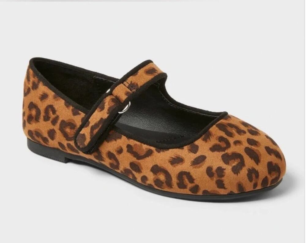 NWT Cat & Jack Toddler Addy Ballet Flats Leopard Adjustable Hook & Loop Strap 11